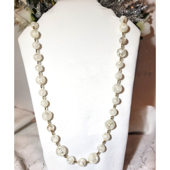 🎀1970s Vintage Icy Clear Art Deco Rock Crystal Crackled Beaded 18" Necklace - Picture 3 of 10